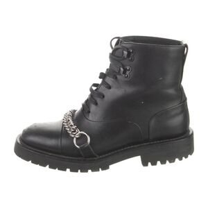 Burberry Barke‎ chain-link accents combat Black Leather boots Women Sz 5 (IT 35)